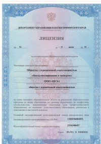 Лицензия лицевая сторона